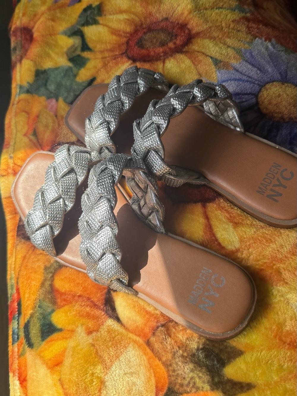 Madden NYC Women's Silver Braided Slide Sandals